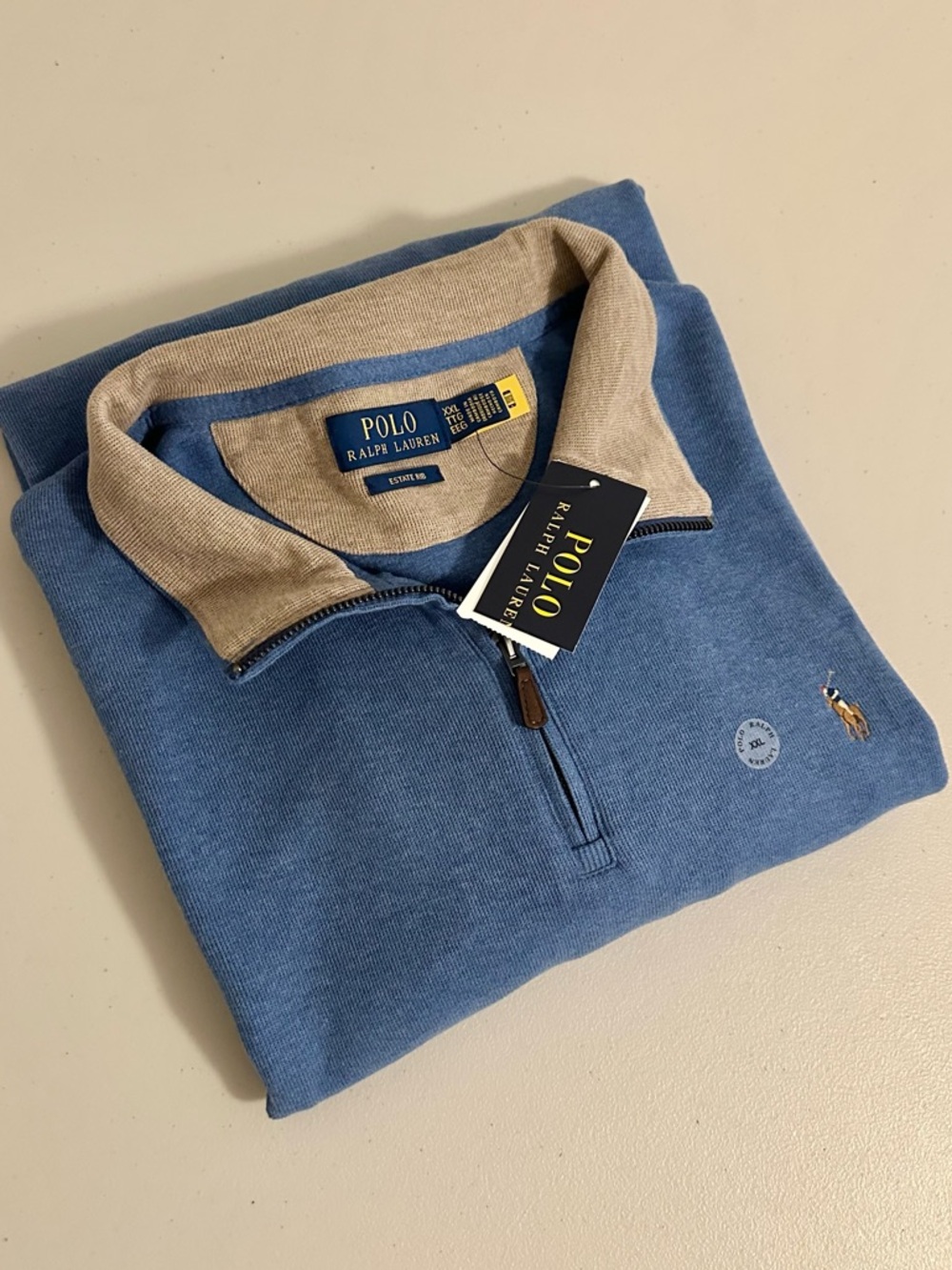 NWT Polo Ralph Lauren Estate Rib Quarter Zip Pullover Blue XXL Cotton Sweater